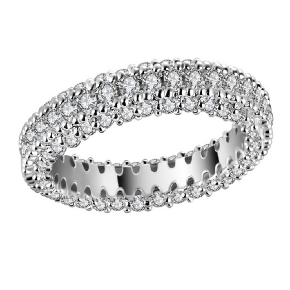 New Woman’s 18K Gold Plated Sterling Silver 3 Row White Sapphire Eternity Ring - Picture 3 of 11